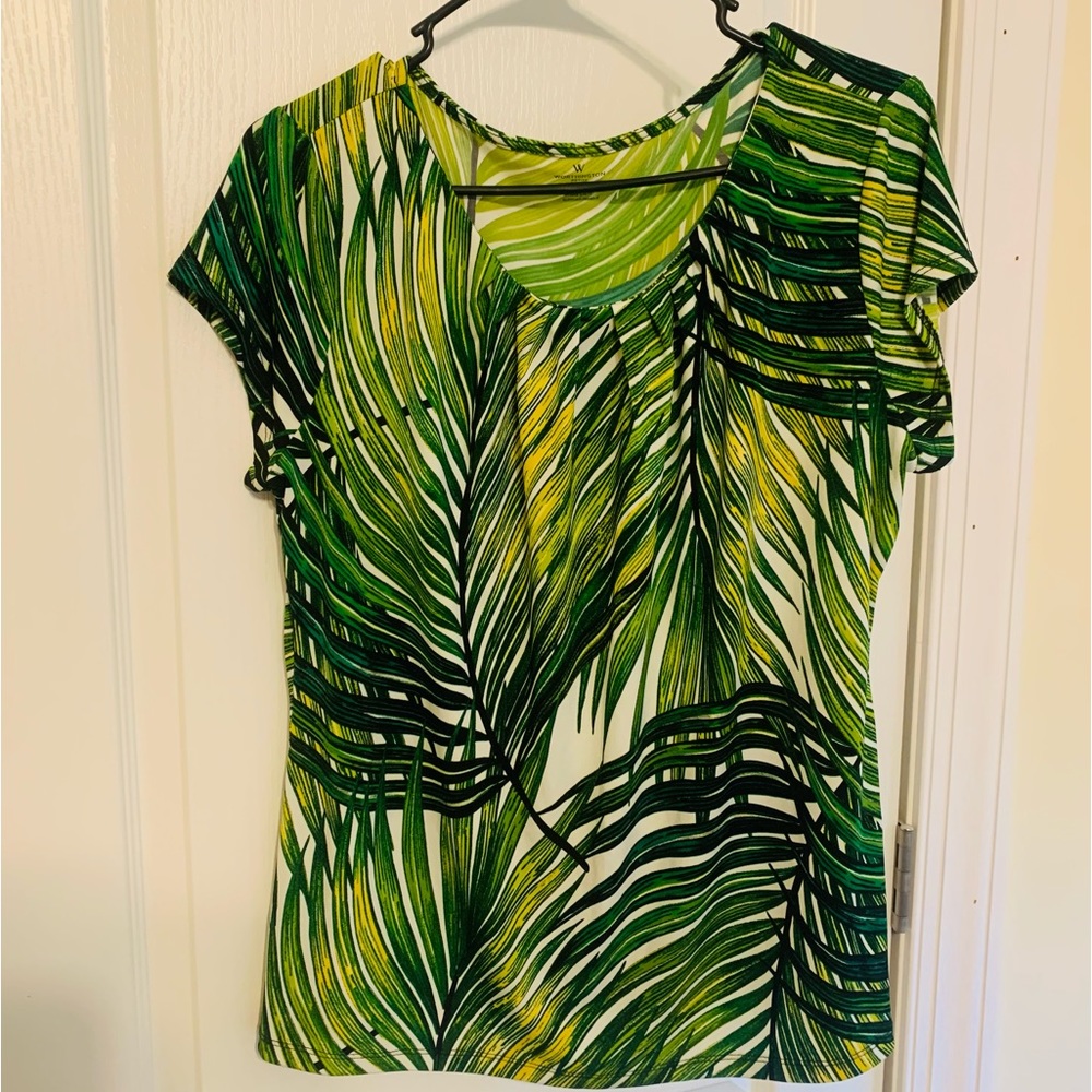 Worthington Petite Tropical Palm Tree Leaves Top Shirt Size PXL